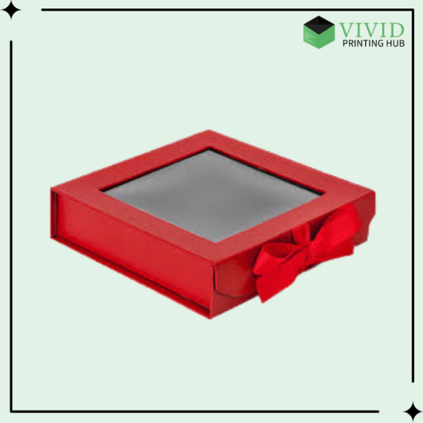 Red Two-Piece Spa Box with Ribbon and Window - Vivid Printing Hub
